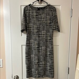 Sharagano Black and White Sheath Midi Dress